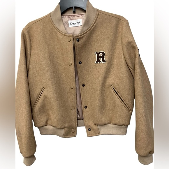 VTG  Letterman Collegiate Sports Bomber Initial Tan Dearest Jacket Womens Small - Picture 1 of 11